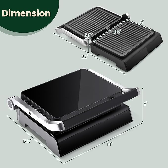 ARLIME 3 in 1 Panini Grill Press Sandwich Maker, 180 Degrees w/5 Auto Cooking Modes & LED Display, 1200W Electric Indoor Grill with Removable Plates & Drip Tray, Panini Press Grill for Breakfast