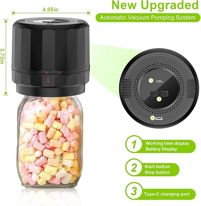 M11 Electric Mason Jar Vacuum Sealer Kit - with Wide and Regular Mouth Mason Lids, Jar Vacuum Sealer for Canning Jars, Vacuum Sealing Machine for Food Storage Black