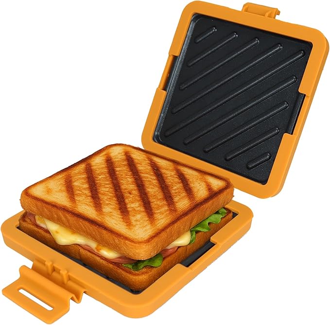 Microwave Sandwich Maker - Microwave Toastie Sandwich Maker，3-in-1 Toastie Panini Press with Dishwasher Safe Design No Electricity Needed Fast Cooking for Travel Friendly/Office/Home(Yellow)