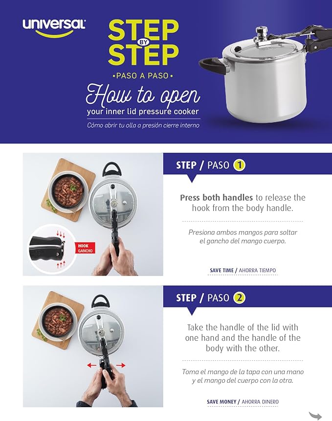 Universal (13.7 Quart / 13 Liter) Pressure Cooker, 14 Servings, Aluminum Pressure Cooker With Multiple Safety Systems and Heat Resistant Handles For Stews, Soup, Meat, and Beans