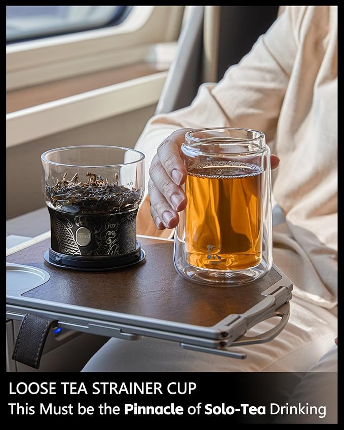 ZENS Cool Glass Teapot with Infuser, Smart One Touch Tea Maker for Loose Tea Diffusers with Insulated Mug and Portable Tea Kits, Enchanted Teapot Alternatives for Tea Lover Gifts