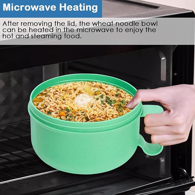 Microwave Ramen Bowl with Lid and Handle for Dorm Essentials,Microwave Soup Mugs Set of 2 for Soup and Instant Noodles,Oatmeal, Gumbo, Salad, BPA Free(Green Red)