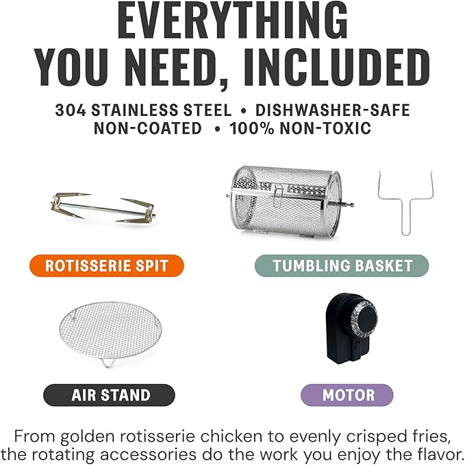 Non Toxic Air Fryer™ - Glass AirFryer 5 Quart w/ 360 Visibility, Self-Cleaning, 400F Vortex Air Fryer for Even Cooking, BPA-Free Teflon Free, 9-in-1 Functions, Rotisserie, Roast, Bake, Cherry