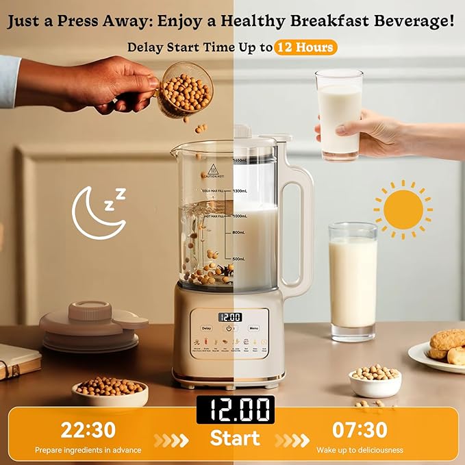 55oz Nut Milk Maker, Automatic Milk Maker with 20 Blades for Homemade Almond, Oat, Soy Milk, Plant-Based Milk, 10 in 1 Milk Maker Machine with Delay Start/Keep Warm/Self Clean/Boil Water