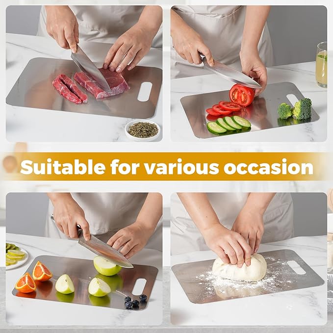 Tavano Titanium Cutting Board,100% Pure Titanium Cutting Boards for Kitchen,Double-side Available Cutting Board for Vegetables,Meat,Fruits,Easy to Store and Clean(M+L)
