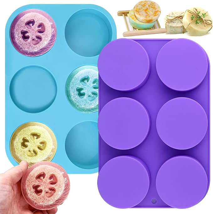 Moukiween Big Round Silicone Soap Molds, 3 Inch Cylinder Silicone Mold for Loofah Soap Making, Shower Steamer, Bath Bombs, Lotion Bars (Set of 2)