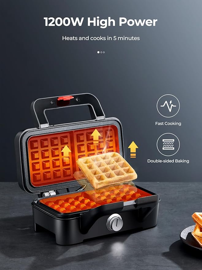 3 in 1 Sandwich Maker, Waffle Maker with Removables Plates, Panini Press Waffle Iron Set with 5-gear Temperature Control, Non-stick Coating Cool Touch Handle Anti-skid Feet for Breakfast, 1200W