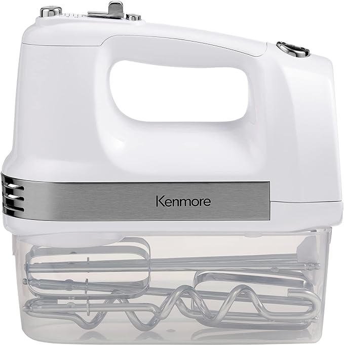 Kenmore Hand Mixer – 5 Speed Handheld Blender, Electric Egg Beater, Whisk, Dough Hooks, Storage Case, Turbo Boost for Cake Mix, Baking, Retractable Cord, Kitchen Appliances