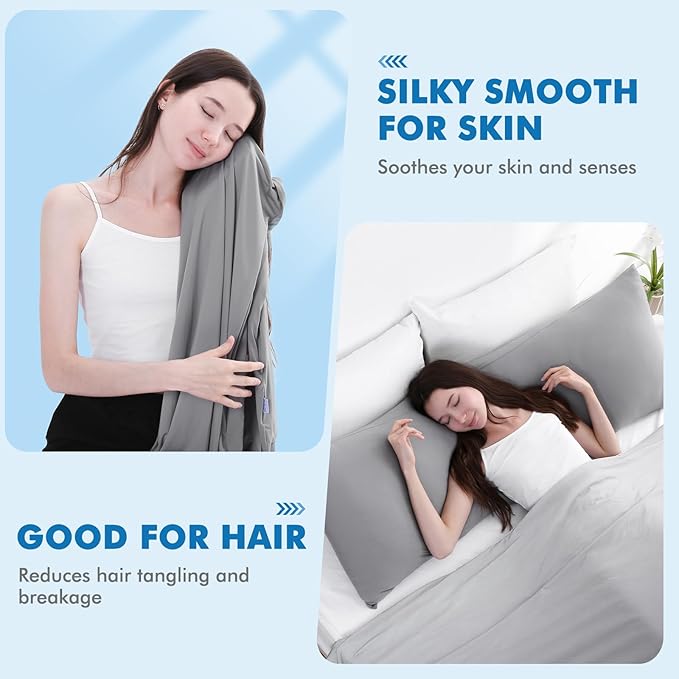Avolare Cooling Pillow Cases, Arc-Chill Q-max>0.5 Body Pillowcases for Hair Skin and Hot Sleepers, Soft Silky 20" x 54" Summer Long Pillow Cover with Zipper 1 Pack - Grey