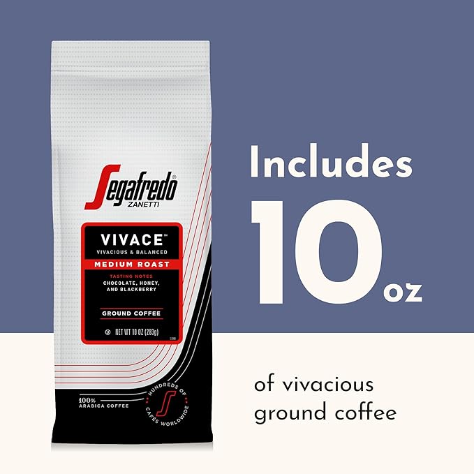 Segafredo Zanetti Ground Coffee – Made with Arabica Coffee – Medium Roast, Aroma of Fresh Berries, Hints of Sweet Floral & Cocoa – Smooth, Medium-Bodied – Crescendo, 10oz Bag