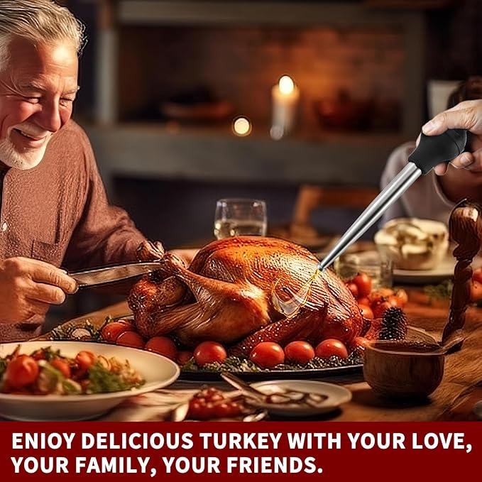 Turkey Baster With Cleaning Brush, Stainless Steel Baster Tool for Cooking-Baster Syringe for Roaster Turkey, Include 2 Meat Marinade Injector Needles for Thanksgiving
