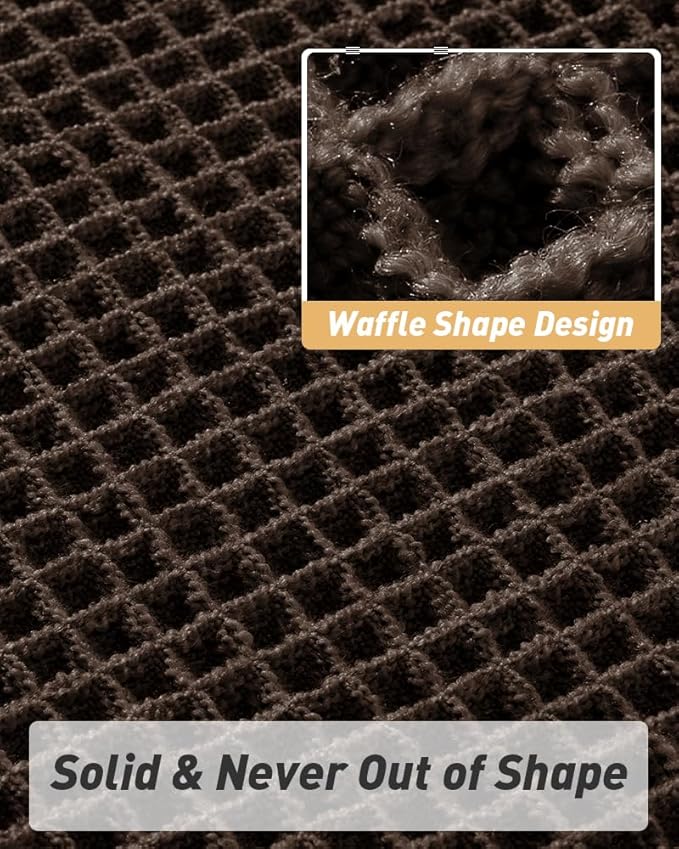 AMOAMI Upgraded Waffle Runner Rug Super Absorbent Non Slip Bath Mats for Bathroom Machine Washable Bathroom Runner Rug with Tassels, Ideal for Hallway Bedroom Laundry Room, Chocolate, 17" x 60"