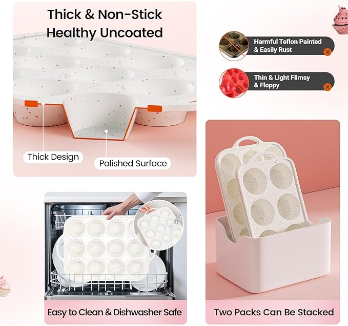 Silicone Muffin Pans for Baking 1 Pack, 2.8 Inch with Metal Reinforced Frame, Regular Size Nonstick Silicone Cupcake Pan 12 Cups for Baking Homemade Muffins, Cupcakes, Dishwasher Safe BPA Free