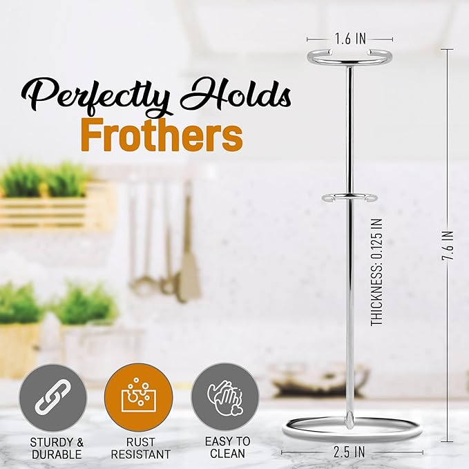 Zulay Kitchen Original Frother Stand - Sturdy, Stainless Steel Stand Holds Multiple Types of Coffee Frothers - Heavy Duty Stand Ideal For Handheld Frothers - Silver