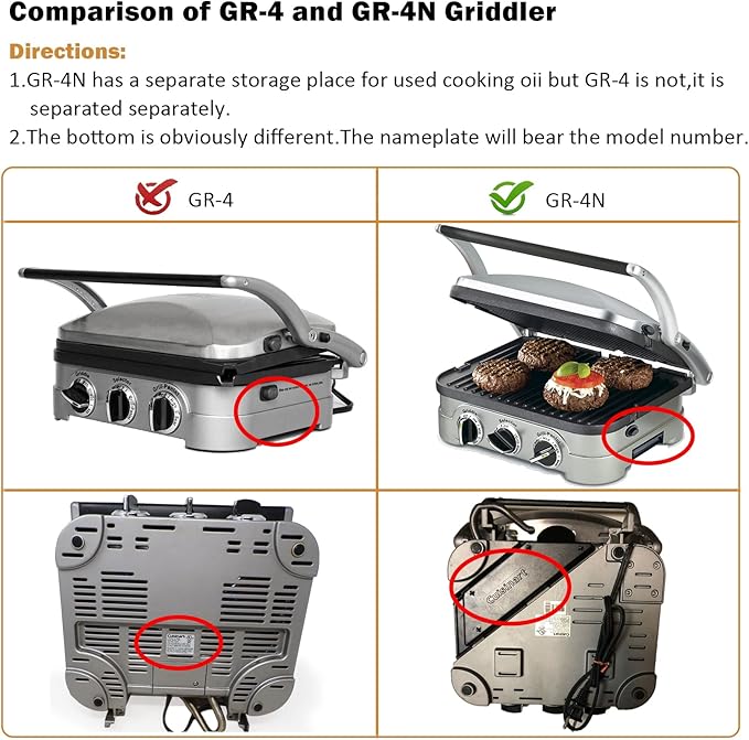 Griddler Plates Replacement for Cuisinart GR-4NP1 5-in-1 Grill & Panini Press - Griddle Accessories, BPA Free, 2Pcs
