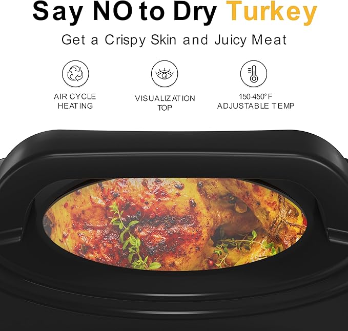 22 Quart Roaster Oven with Viewing Self-Basting Lid, Large Electric Turkey Roaster Oven with Defrost & Warm Function, Adjustable Temperature, Removable Pan & Rack, Stainless Steel, Blue