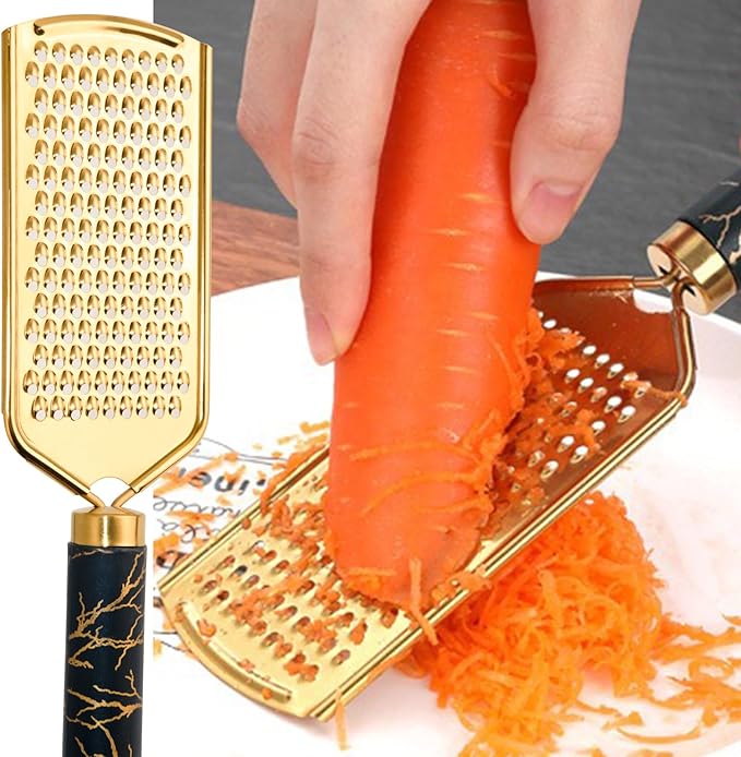Professional Cheese Grater, Gold Stainless Steel Cheese Grater Handheld, Grater Hand Crank, Practical Kitchen Gadgets, Graters for Cheese, Chocolate, Spices (Coarse)