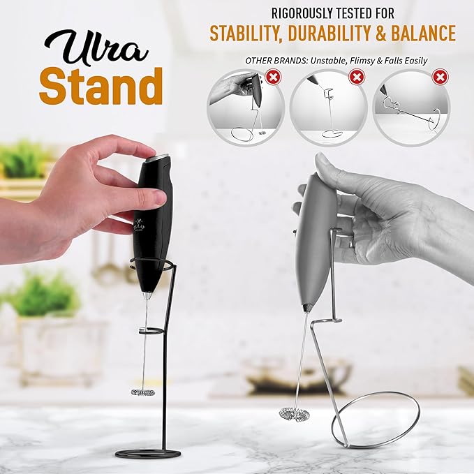 Zulay Kitchen Original Frother Stand for Milk Frothers - Heavy Duty, Premium Rust Resistant Milk Frother Holder for Multiple Types of Handheld Frothers (Black)
