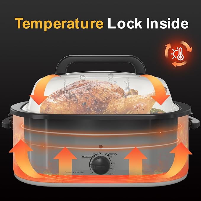 Roaster Oven 22Qt, Multifunctional Electric Roaster Oven for Turkey Meats Bread Soup Sauce, Fast-Cooking Turkey Roaster with Self-Basting Lid, Removable Pan and Rack, Stainless Steel