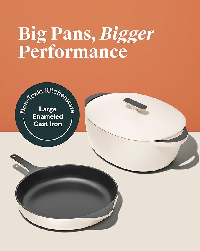 Caraway Cast Iron Skillet - 12” Enameled Cast Iron Pan With 3 Layer Enamel Coating - No Seasoning Required - Compatible With All Stovetops - Free From Forever Chemicals - Cream