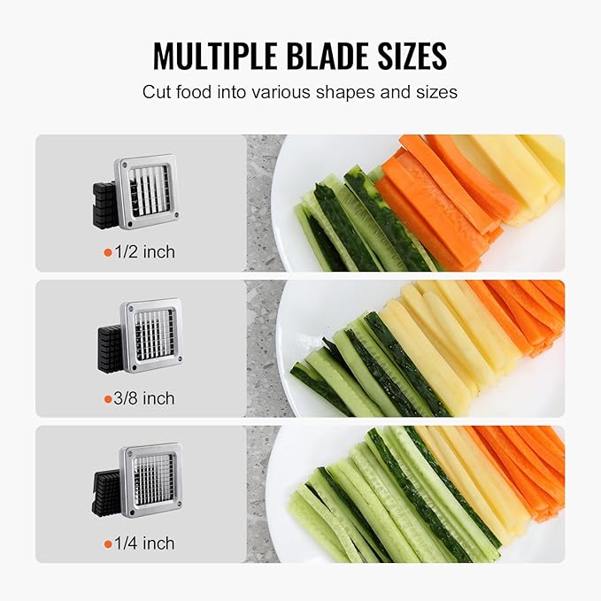 VEVOR French Fry Cutter, Potato Slicer with Stainless Steel Blades, Manual Potato Cutter Chopper with Suction Cups, Great for Potato, French Fries, Cucumber, Vegetables, Carrot