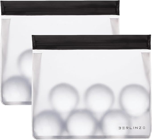 BERLINZO Reusable Ice Storage Bag - Freezer Safe Leak Proof Silicone and Plastic-Free Lunch Bag for Ice and Food Storage - BPA-Free - 2 Pack