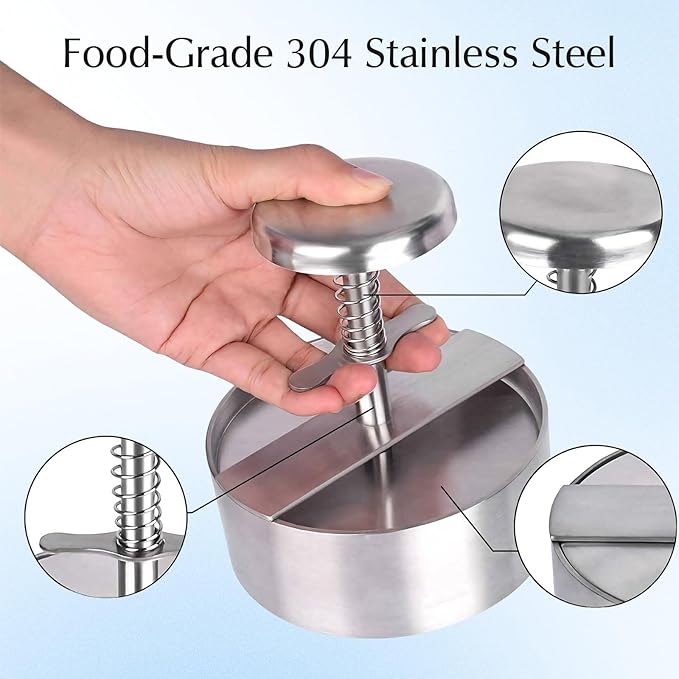Owfeel Burger Meat Press, 304 Stainless Steel 4.5inch Adjustable Hamburger Patty Maker, Non-Stick Hamburger Press for Kitchen BBQ Grill