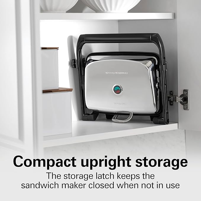 Hamilton Beach Panini Press Sandwich Maker & Electric Indoor Grill with Locking Lid, Opens Wide to Fit Any Thickness for Quesadillas, Burgers & More, Nonstick 8" x 10" Grids, Chrome (25460AG)