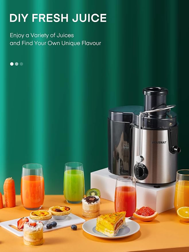 Juicer Machine, HOUSNAT Centrifugal Juicer,Extractor Max Power 800W Juice, 65MM Chute for Whole Fruit and Vegetables, Juice Extractor with 3 Speeds Quick Juicing, Easy to Clean, BPA Free,Silver