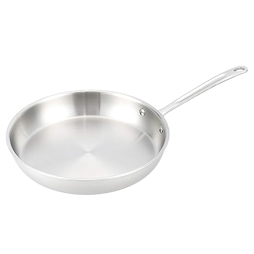 Amazon Basics Tri-Ply Stainless Steel Fry Pan, 12 inch, Silver (Previously AmazonCommercial brand)