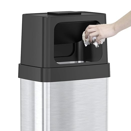 iTouchless 24 Gallon Dual Push Open Trash Can with Wheels and AbsorbX Odor Filter, 91 Liter Swing Flip Doors Rectangular Stainless Steel Garbage Bin, Perfect for Restaurant, Business, Home Kitchen