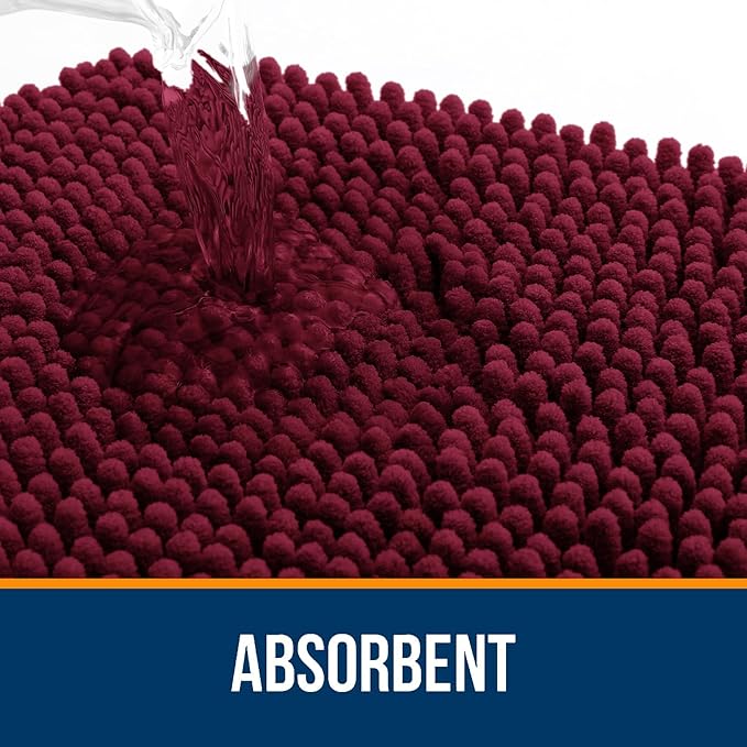 OLANLY Bathroom Rugs Sets 2 Piece, Soft Absorbent Chenille Bath Mats and U-Shaped Contour Toilet Mat Area Rug Set, Machine Washable Bath Carpet, Home Decor Accessories(36"x24"+24"x20", Burgundy)