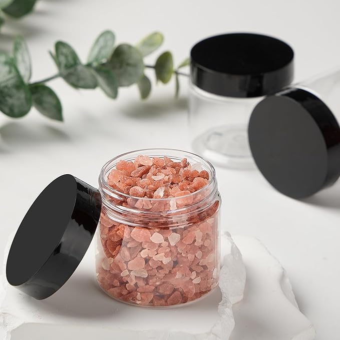 TUZAZO 2 Oz Small Plastic Container Jars with Lids and Labels BPA Free, Empty Round Clear Cosmetic Containers Plastic Slime Jars for Lotion, Cream, Ointments, Samples, Makeup, Travel Storage (12 Pack)