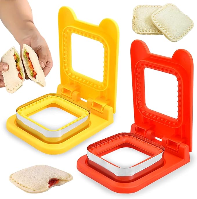 2 PCS Sandwich Cutter and Sealer, Square Cookies & Crustless Bread DIY Maker