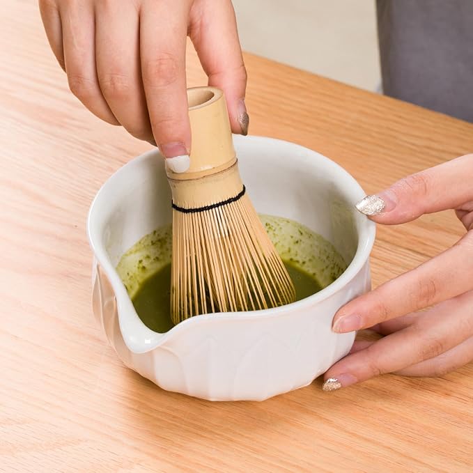 Matcha Whisk Set - 7pcs Japanese Tea Ceremony Kit with Spouted Bowl & Bamboo Whisk, Matcha Starter Kit for Beginners - Authentic Green Tea Accessories, Gift Set for Lovers-White