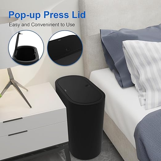 Naisu 15 Liter Rectangular Plastic Trash Can Wastebasket with Press Type Lid,4 Gallon Slim Plastic Trash Bin, Trash Can Waste Bins for Bedroom, Bathroom, Office, Kitchen,Powder Room（Assorted）