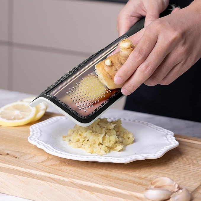 Cohesion Zester Grater Double-sided Graters for Kitchen - Kitchen Lemon Zester Tool for Cheese, Citrus, Garlic, Ginger, Nutmeg, Chocolate, Fruits, Vegetables with Sharp Premium Stainless Steel - Grey