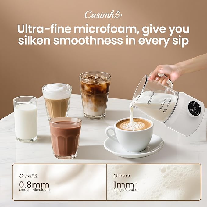 4-in-1 Milk Frother, Electric Milk Frother and Steamer with LED Touch Screen, Non-stick Bottom, Milk Warmer 13.52oz for Lattes, Cappuccinos, and Macchiatos at Home, White