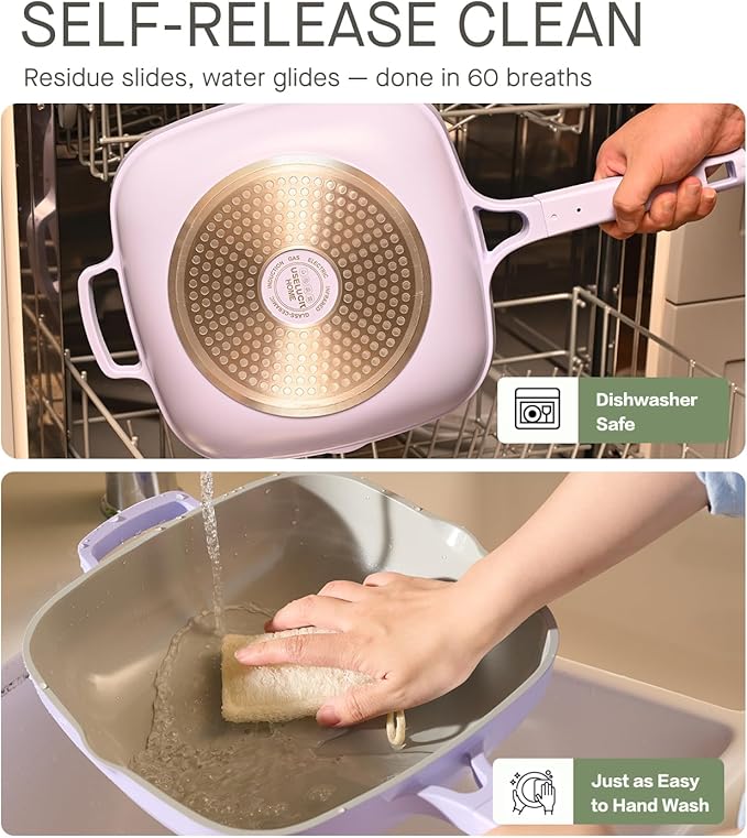 10.5 Inch(3.8QT) Ceramic Pan with Lid,Non Stick Frying Pans Cast Aluminum Deep Sauté Pans,Ti-Ceramic Non Toxic Pix Pan with Wooden Spatula and Scrubber-Desert Clay