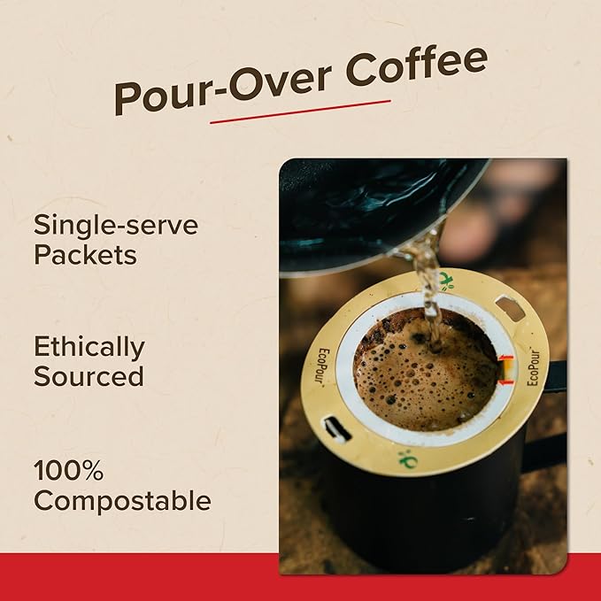 Coulée EcoPour She Devil Coffee, Single Serve Arabic Coffee, Medium Roast, Use for Camping or Traveling, Pre Filled Compostable Filters, Ready to Brew with Hot Water, 10 Pack