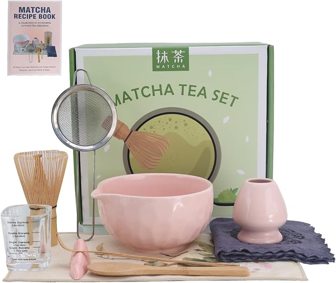 Matcha Whisk Set – 10 Pcs Matcha Kit with Sakura Pink Bowl and Whisk – Ceremonial Matcha Kit, Matcha Starter Kit & Accessories – Japanese Matcha Set Gift for Tea Ceremony and Matcha Lovers