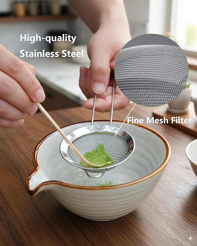 Matcha Whisk Set,Matcha Set,Matcha Kit,Matcha Bowl with Spout,Scoop,Sifter,Bamboo Whisk,Chasen Holder,Unique Gifts for Women Grifend,Gifts for Christmas, Birthday,Halloween