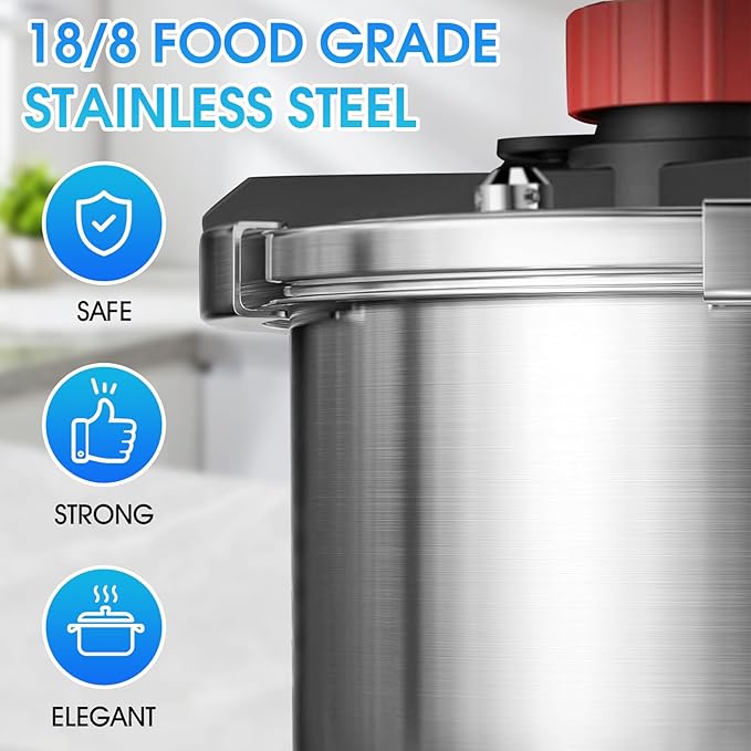 18/8 Stainless Steel Pressure Cooker 10 QT, [Save 70% Cooking Time] Olla De Presion with Food-Grade Body [One Hand Operation] Rotating Lock/Unlocking Lid System, Steam Rack Included