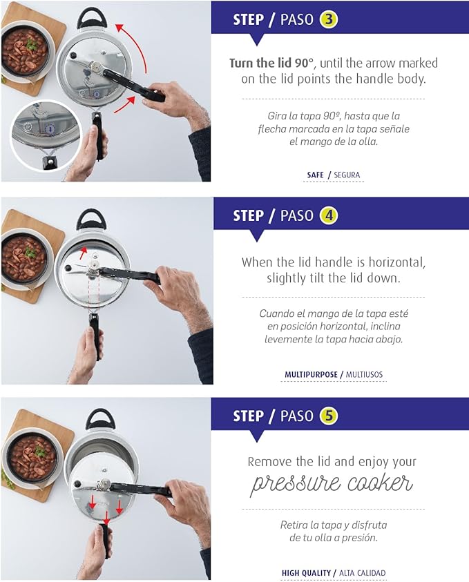 Universal (4.2 Quart / 4 Liter) Pressure Cooker, 5 Servings, Aluminum Pressure Cooker With Multiple Safety Systems and Heat Resistant Handles For Stews, Soup, Meat, and Beans