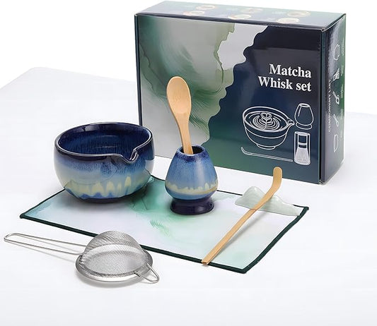 Matcha Whisk Set for Tea Lovers BittPicc 8Pcs Ceramic Matcha Tea Set with Bamboo Whisk, Bowl, Scoop & Holder - Gift for Starter Friend Family Traditional Japanese Tea Ceremony and Breakfast