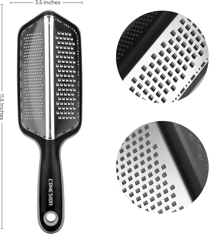 Cohesion Zester Grater Double-sided Graters for Kitchen - Kitchen Lemon Zester Tool for Cheese, Citrus, Garlic, Ginger, Nutmeg, Chocolate, Fruits, Vegetables with Sharp Premium Stainless Steel - Grey