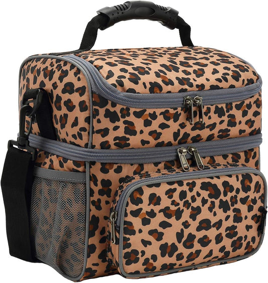 FlowFly Double Layer Cooler Insulated Lunch Bag Adult Lunch Box Large Tote Bag for Men, Women, With Adjustable Strap,Front Pocket and Dual Large Mesh Side Pockets