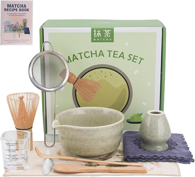Matcha Whisk Set – 10 Pcs Matcha Set Whisk and Bowl – Ceremonial Matcha Kit, Matcha Starter Kit & Accessories – Japanese Matcha Set Gift for Tea Ceremony, Matcha Green Macha kit for Matcha Lovers