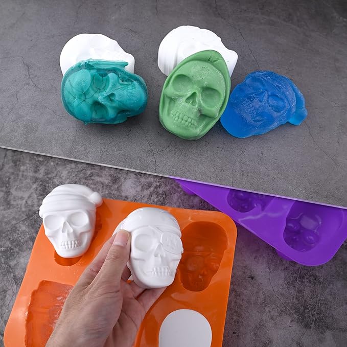 HUAKENER 2 Pack Skull Cake Pan, 6 Cavity Skull Cake Molds, Silicone Skull Baking Pan for Mini Cakes, Chocolate Bomb, Pudding, Halloween Baking