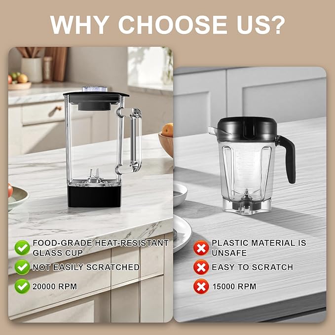 Camic 750W Professional Blender,6-Cup Glass Jar Blender for Smoothies and Shakes with 6 Sharp Stainless Steel Blades,Ice Crush Function,for Juice,Puree, Soup(OnyxBlack)